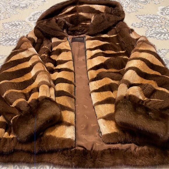 Brown and Tan sheared genuine mink fur jacket - Picture 6 of 7